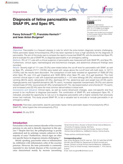 snap fpl results|Diagnosis of feline pancreatitis with SNAP fPL and Spec fPL.